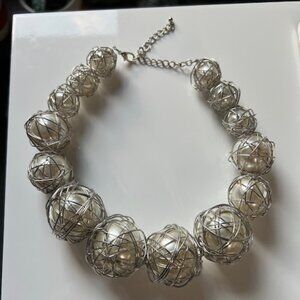 VINTAGE  Handcrafted Twisted Caged  Faux Pearl Design Spheres Necklace